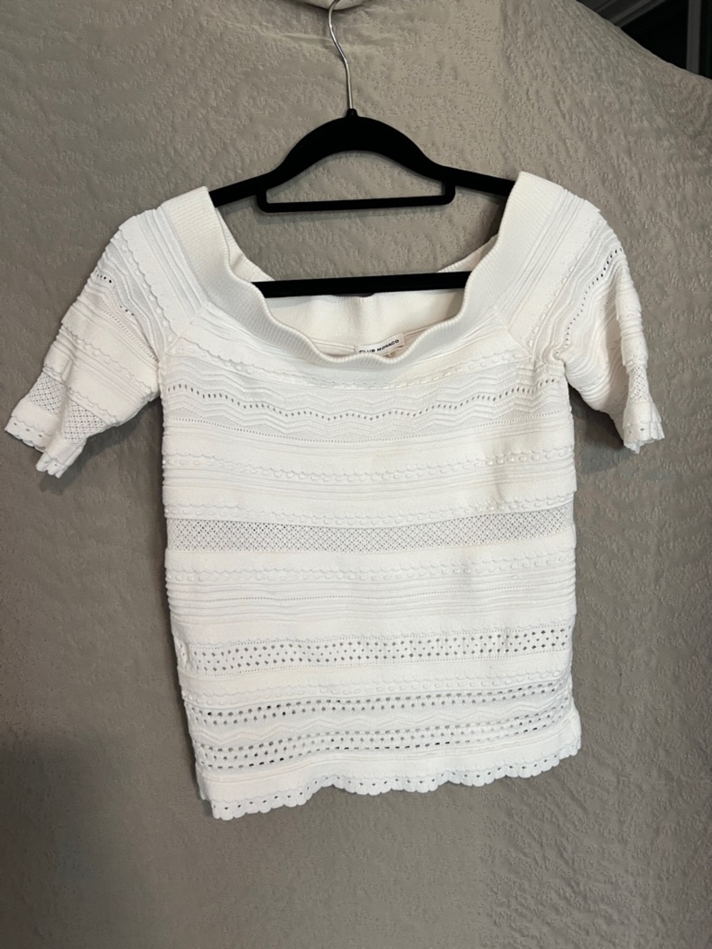 Club Monaco Off-Shoulder White Knit Top Size S